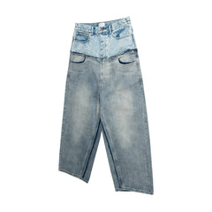Threebooy CUT-UP Double-layer Double Waist Patchwork Baggy Jeans for Men and Women Straight Casual Loose Denim Trousers Oversized