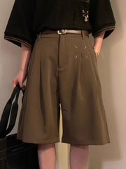 Threebooy Summer Japanese Retro Simple Solid Color Casual Trousers Men Women Loose Wide-leg Shorts Fashionable and Trendy Five-point Pants