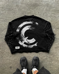 Threebooy Hip Hop Goth Letter Pattern Double Layer Long Sleeved Graphic T Shirts Harajuku Retro Hot Diamond Oversized Sweatshirt Tops