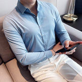 Threebooy British Style Men's Spring High Quality Leisure Long Sleeve Shirts/Male Slim Fit Business Dress Shirts Plus Size S-4XL