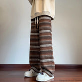 Threebooy Wide Leg Pants Men Women Autumn Winter Fashion Casual Straight Pants Loose Mopping Pants Harajuku Vintage Striped Black/Coffee