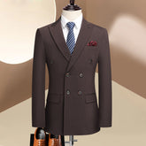 Threebooy Wedding suit men 3 Piece Striped wine red groom suit 2025 new High-end business suit set Double-breasted dress