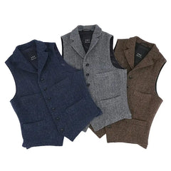 Threebooy Autumn Winter Men's British Waistcoat Retro Herringbone Slim Tweed Suit Vest Heavy Button Jacket Men Aesthetic Sleeveless Coat