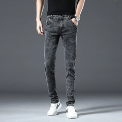 Threebooy 4 Colors Fashion Korean Men Skinny Jeans Nostalgia Snowflake Washed Slim Fit Classic Casual Street Skateboarding Denim Trousers