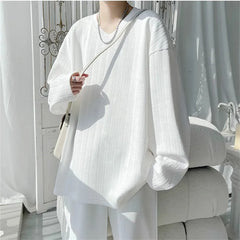 Threebooy Spring Autumn Men's Loose T-Shirts Solid Color Long Sleeve V-Neck Casual Tshirt Men Fashion Streetwear Tees Tops Plus Size 5XL