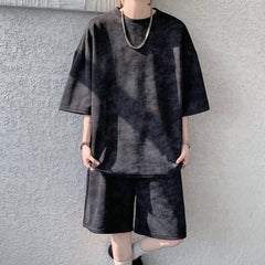 Threebooy Summer Tie-dye Sports Suit Men's Short-Sleeved Tshirt Shorts Loose T-Shirt Short Pants Casual Breathable Running Suit Men Sets