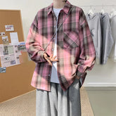 Threebooy Harajuku Long Sleeve Plaid Shirts Men Big Size M-5XL Autumn Chic Loose Vintage High Street All-match Gentleman Camisa