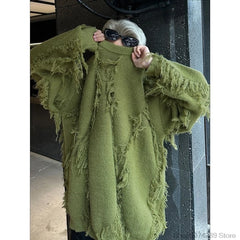 Threebooy Ripped Tassel Sweater Men Women Streetwear Pullovers Men's Sweater Harajuku Fashion Hip Hop Fringed Knitted Round Neck Sweaters