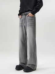 Threebooy Fashion Paint Spots Men's Vintage gray Baggy Jeans High Street Bootcut Trousers Personality Streetwear Hip Hop Male Denim Pants