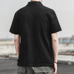 Threebooy Summer Solid Color Minimalist Polo Shirt Mens Loose Collar Short Sleeve Pocket Trendy T Shirt