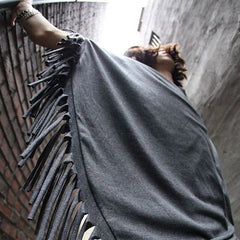 Threebooy 2024 New Men T Shirt Tassel Solid Color Cloak Punk Style Streetwear Fashion Irregular Tops O-neck Loose Casual Cape Camisetas