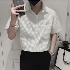 Threebooy Summer Plaid Shirts Men Short Sleeve Loose Shirts Male Streetwear Social Party Chemise Homme Hip-hop Harajuku Top S-3XL