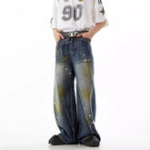 Threebooy Men Jeans Ink-Splashed Style Casual Pants Streetwear Fashion Hip-Hop Youth Campus Hip Hop Wide-Leg Pants Men'S Clothing 2025 New