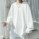 Threebooy Spring Autumn Men's Loose T-Shirts Solid Color Long Sleeve V-Neck Casual Tshirt Men Fashion Streetwear Tees Tops Plus Size 5XL