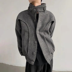 Threebooy American Retro Thick Woolen Coat Men Autumn And Winter Fashion Casual Loose Short Stand Collar Y2k Woolen Jacket Mens Clothing