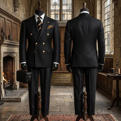 Threebooy Bespoke Tailored Men Black Pinstripe Suit Double Breasted 2 Pieces Jacket Pants Full Set Formal Business Wedding Groom Outfit