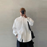 Threebooy Men's Leisure Popular Luxury Texture Long Sleeve Shirts Button-down Solid Color Streetwear Fashion Loose Stylish Retro Clothing