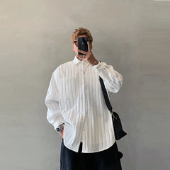 Threebooy Men's Leisure Popular Luxury Texture Long Sleeve Shirts Button-down Solid Color Streetwear Fashion Loose Stylish Retro Clothing