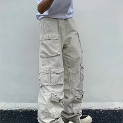 Threebooy Spring Cargo pants New Popular Rice White Multi-pockets Overalls Harajuku stays Men Loose Casual Trousers Straight Mopping Pants