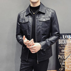 Threebooy Leather Jacket Men's Zipper Cardigan Jacket Pocket Decoration Waterproof Motorcycle Jacket Men Leather Jacket Faux Fur Coat