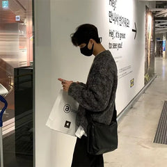 Threebooy Men Panelled Sweater Autumn Winter Top O Neck Thick Warm Pullover Knitwear Japanese Chic Male Casual Jumper