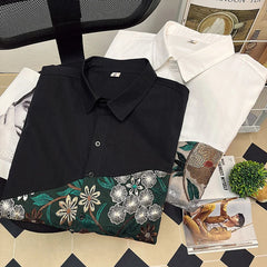 Threebooy Summer Embroidered Shirts Men Fashion Casual Flower Shirts Mens Japanese Streetwear Loose Short Sleeve Shirts Men Plus Size