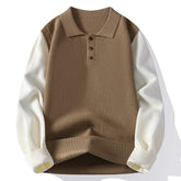 Threebooy Autumn Winter Men's Turn Down Collar Knitted Pullovers Fashion Patchwork Long Sleeve Knit Sweater Men Daily Casual Warm Sweaters