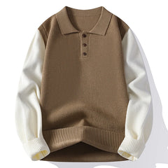 Threebooy Autumn Winter Men's Turn Down Collar Knitted Pullovers Fashion Patchwork Long Sleeve Knit Sweater Men Daily Casual Warm Sweaters