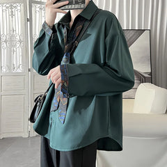 Threebooy Korean Fashion Stylish Long Sleeve Blouses Men Streetwear All-match Handsome Teens Shirt Autumn New Retro Oversize Shirts