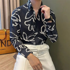 Threebooy Trendy and Versatile Long-sleeved Printed Thin Shirt New Casual Fashion Men's