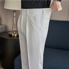 Threebooy Autumn New Waffle Business Dress Pants Men Elastic Waist Casual Suit Pant Classic Slim Office Social Trousers Costume Homme