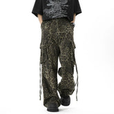 Threebooy Y2K Streetwear Leopard Baggy Stacked Cargo Jeans Pants For Men Clothes Women Wide Leg Long Trousers Pantalones Hombre