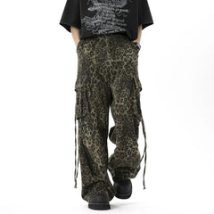 Threebooy Y2K Streetwear Leopard Baggy Stacked Cargo Jeans Pants For Men Clothes Women Wide Leg Long Trousers Pantalones Hombre