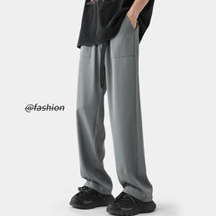 Threebooy Summer Men's Large Pocket Breathable Casual Pants Ice Silk Fabric Cool Suit Pants Large Pocket Decoration Trousers M-5XL