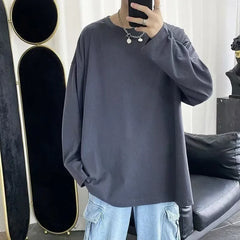 Threebooy Long-sleeved T-shirt for Men in Autumn Loose and Versatile Solid Color Bottoming Korean Style Simple Top Casual Bottoming Shirt