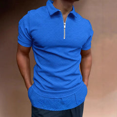 Threebooy Summer Men Solid Color Zipper Polo Shirt Short Sleeve Sport Top