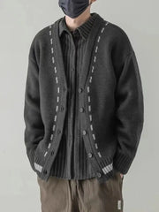 Threebooy Autumn Winter V-neck Sweater Cardigan Men's Casual Loose Fitting Thread Jacket Japanese Trend Korean Version Knitted Sweater