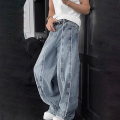 Threebooy New Korean Retro Patchwork Design Jeans Men'S Straight Leg Pants Casual Pants Baggy Jeans Y2k Men