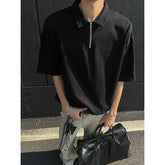 Threebooy Mens tshirt Loose Fit Half Zip Polo Collar Solid Color Summer T Shirt New Casual Sports Comfortable Daily Basic Top