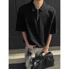 Threebooy Mens tshirt Loose Fit Half Zip Polo Collar Solid Color Summer T Shirt New Casual Sports Comfortable Daily Basic Top
