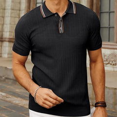 Threebooy Men's Casual Business Knitted Polo Shirt Light Luxury Leisure Lapel Button-down Short Sleeve Knitwear High Quality Fashion Shirt