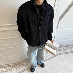 Threebooy New Japanese Retro Men Cardigan Jacket Winter Light Luxury Trendy Turtleneck Knit Zip-up Long Sleeve Sweater Coat Premium Outfit