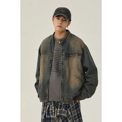 Threebooy Small niche retro washed vintage denim jacket men's spring autumn clothing new loose casual jacket for men's top
