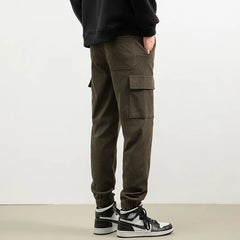 Threebooy Men's Loose Straight Leg Workwear Corduroy Pants Casual Cargo Joggers Pants Drawstring Elastic Waist Baggy Tapered Sweatpants