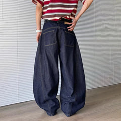 Threebooy Summer New Men's Solid Color Scimitar Wide Leg Jeans American Retro Fashion Trend Casual Simple Loose Niche Men's Bottoms