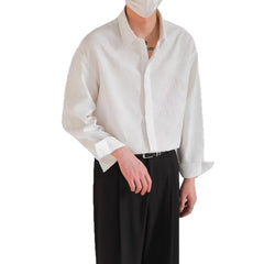 Threebooy Long-sleeved Shirt Men's Hong Kong Style Spring and Autumn Long-sleeved Shirt Top Ins High-end Solid Color Business Casual Shirt