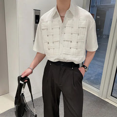 Threebooy Summer Clothing Men's Light Luxury Draped Knit Shirts Retro Leisure Chic Button-down Short Sleeve Korean Popular Clothes