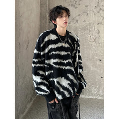Threebooy New Popular Contrast Color Sweater High Quality Black Casual Round Neck Knitted Sweater Autumn Winter Men's Lazy Pullover