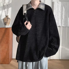 Threebooy Autumn American Retro Textured Sweatshirts For Man High Street Fashion Long Sleeve Polo T-shirts Casual Y2K Pullover Hoodie