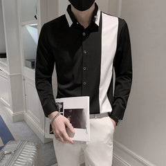 Threebooy Men Slim Fit Long Sleeve Shirt Trendy Casual Button Up Top Spring Autumn Versatile Fashion Clothing